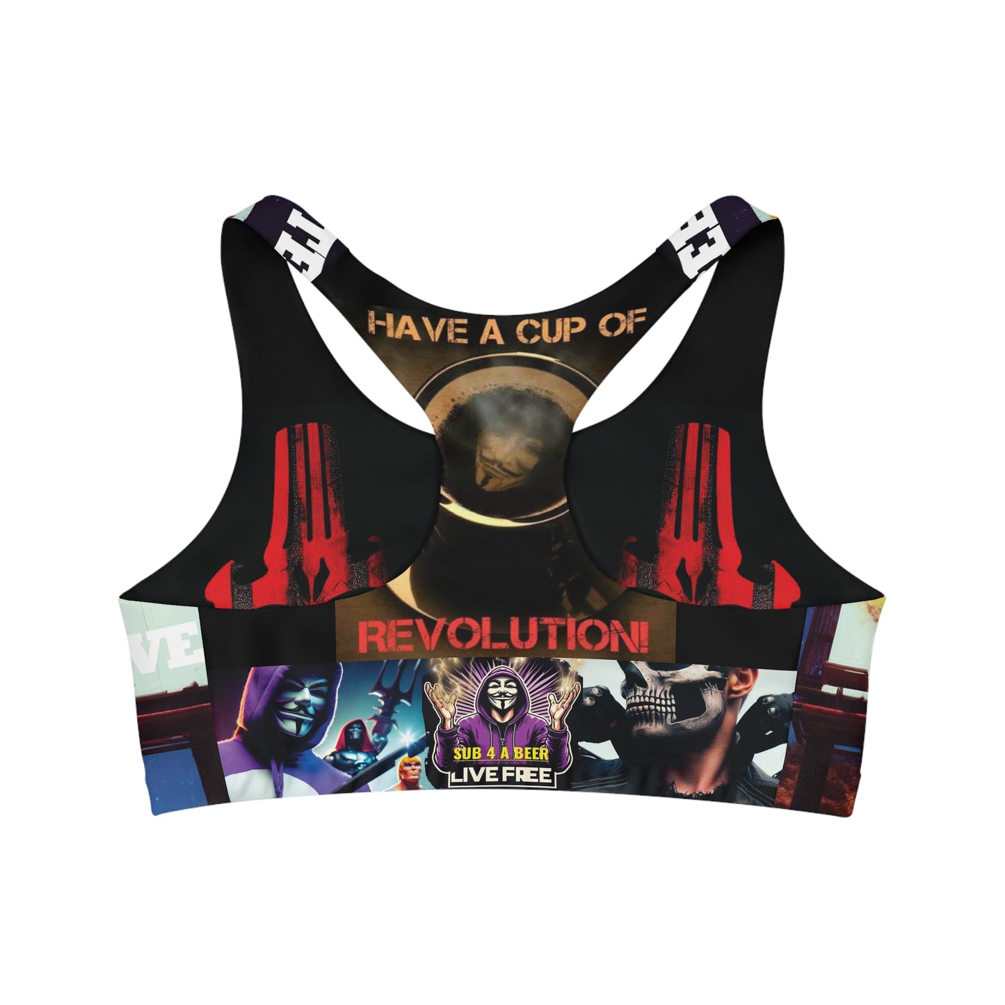 A Cup of Revolution Seamless Sports Bra (AOP)