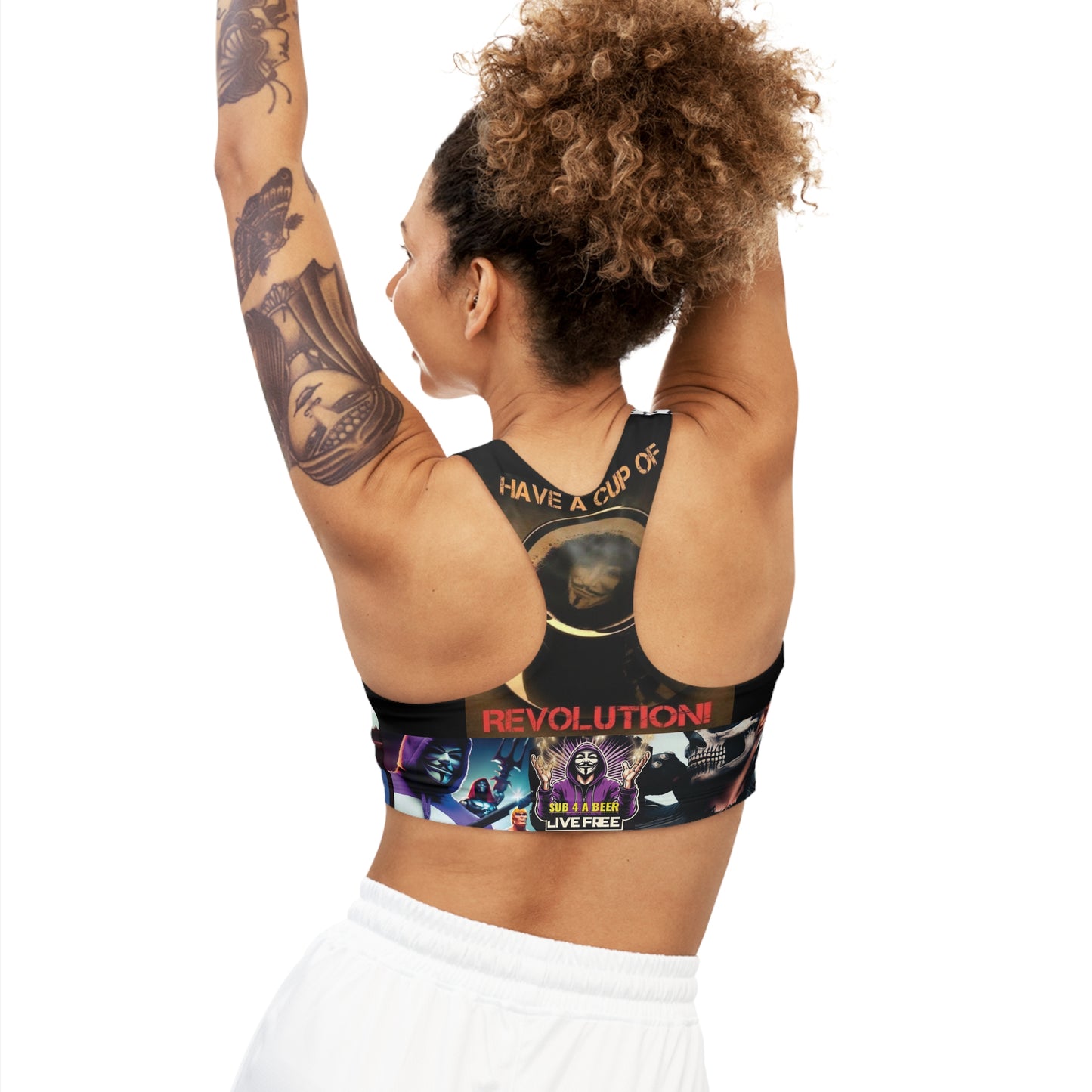 A Cup of Revolution Seamless Sports Bra (AOP)
